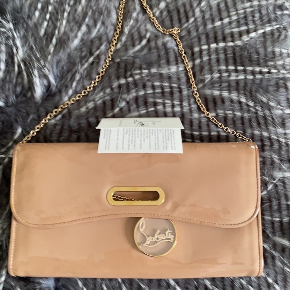 Christian Louboutin Mini Bag Riviera Beige Chain Nude Patent Leather Clutch - Picture 6 of 9